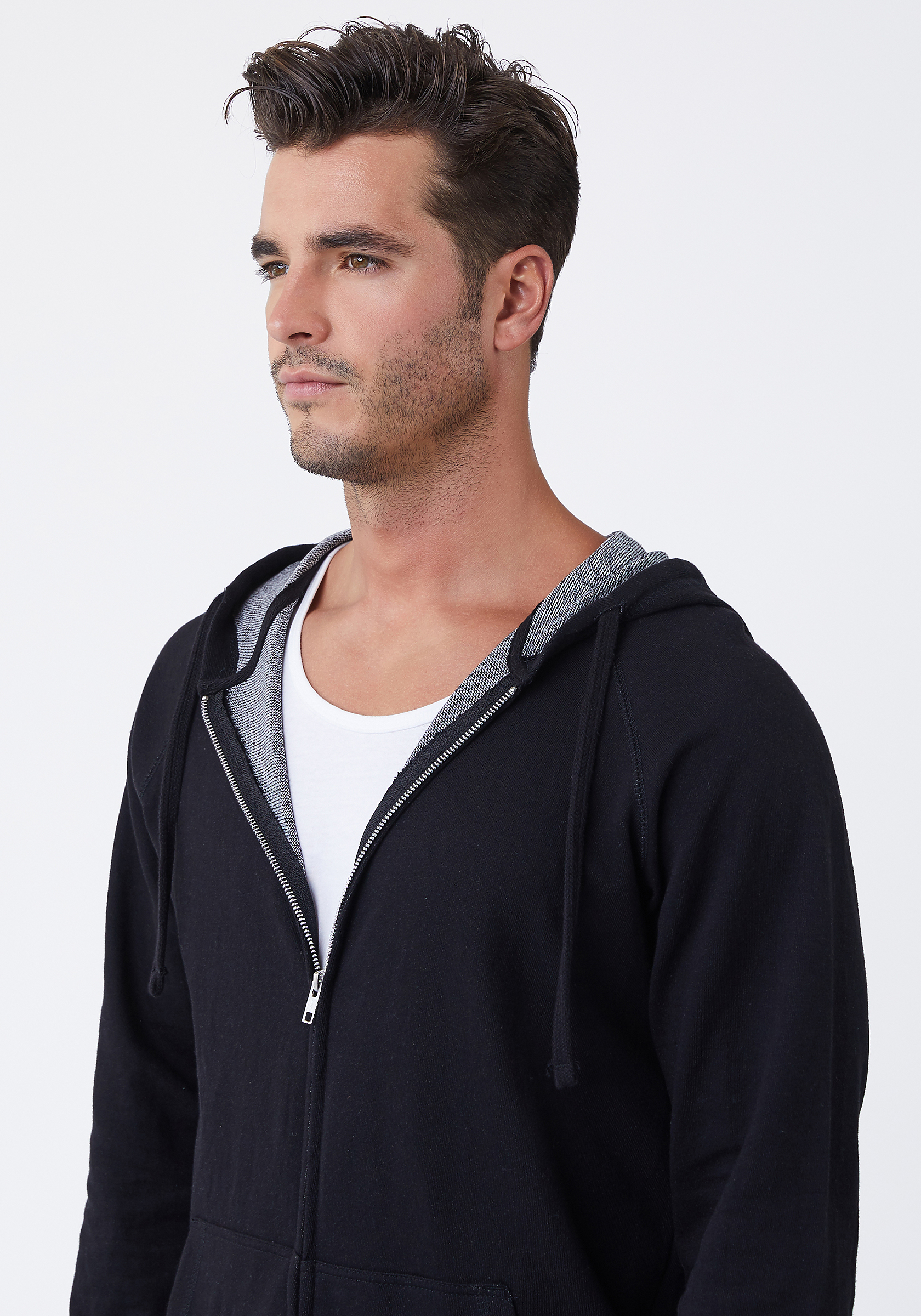 Washed Cotton French Terry Zip Hoodie - Mocha Black Stripes